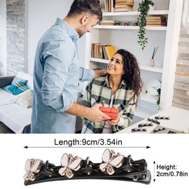 Hanaoops Pack of 4 Hair Clips with Sparkling Crystal Stones Braided Rhinestone Hair Clips for Women and Girls Glitter Colourful Crystal Stone Double Layer Hair Styling Clips (C)