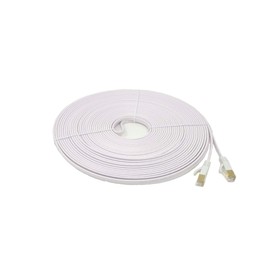 MICRO CONNECTORS 50ft Cat7 Shielded RJ45 Flat Patch Cable with Cable Clips (White, E11-050FL-W)