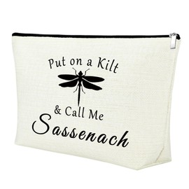 Mxrymvu Outlander Gifts for Women Sassenach Outlander Travel Bag Sassenach Gifts Zipper Pouch Dragonfly Makeup Bag for Women Outlander Merchandise Cosmetic Bag Put on a Kilt Call Me Sassenach
