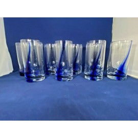 NAUTICA HOME BLUE SWIRL DIMPLED DRINKING GLASSES SET OF 8 16.7 OZ NIB BEAUTIFUL