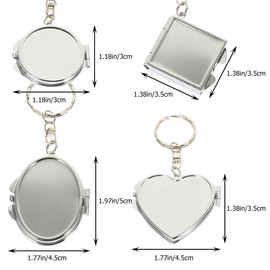 MERRYHAPY 8PCS Makeup Mirror Keychain - Compact Pocket Mirror Portable Vintage Folding Keyring for Makeup Travel and Decoration - Silver 4 5X3 5Cm