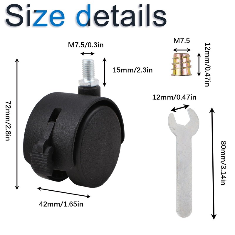 INCREWAY 4Pcs 2Inch Nylon Caster Wheels with Brake, Black Swivel