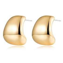 Gold Chunky Thick Earrings for Women, Gold Dainty Wide Half Hoop Stud Earrings Lightweight Jewelry Gifts