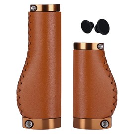 GREATRICH Leather Bicycle Grips, Brown Shock-Absorbing Leather Handles, Non-Slip Bicycle Grips with Double Closure, Compatible with MTB, Mountain Bike, Electric Bicycle