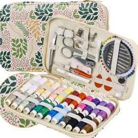 Farmhouse Sewing Kit with 130 PCS Sewing Supplies Accessories,Printing Arts Crafts Sewing Sets PU Zipper Sewing Set, Professional Sewing Kit for Adults, Travel, Emergency, Home