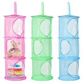 Fahibin 3pcs Teddy Storage Hanging Mesh, Toy Storage Hanging Bag,Foldable 3 Tier Hanging Storage Organizer,for Plush Animals Storage
