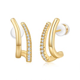 MINDDHA 14K Gold Plated Double Hoop Earrings for Women - Sterling Silver Post - 10X Thicker Plating with Sparkling Cubic Zirconia - Hypoallergenic Statement Earrings Stud Gift for Her 21x6mm