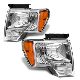 ADCARLIGHTS Headlight Assembly for 2009-2014 Ford F150 Pickup Headlamp fit for 09-14 Ford F150 Clear Lens Chrome Housing with Amber Reflector Headlights OE Replacement Left and Right Pair