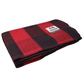 M MCGUIRE GEAR Warm Wool Bunkhouse Plaid Blanket for Camping, Home, Survival, or First-Aid, 64" x 90" (Red/Black)