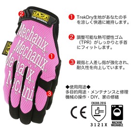 Mechanix Wear MG-29-008 Original Gloves, SM, Pink, Touchscreen Compatible, EN 388:3121 Compliant, Washable