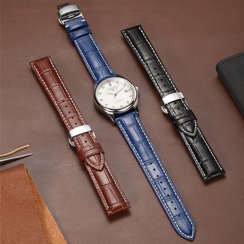 Moran Genuine Leather Watch Band, Replacement Strap, D Buckle, For