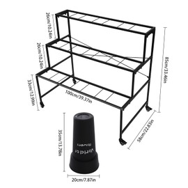 YIYIONCE Flower Display Stand with 12 Pcs Buckets 3 Layers Flower Bar Stand Flower Cart Display Stand with Wheels Florist Bouquet Shelf Flower Buckets Rack for Garden Florist-Black Buckets with Words| US STOCK