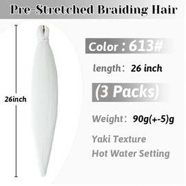 Pre stretched Braiding Hair 26 Inch Braiding Hair Extensions Hot Water Setting Synthetic Hair Pre Stretched Crochet Braids Hair(26 Inch,3 Packs,60#）