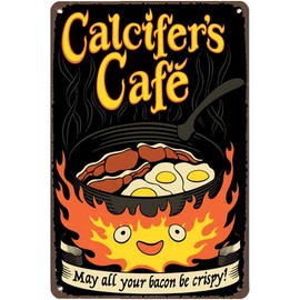 Retro Vintage Metal Tin Sign Calcifers Cafe May All Your Bacon be Crispy Sign Poster for Home Garden Kitchen Bar Cafe Restaurant Garage Wall Decor 6x8 Inch