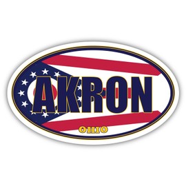 3 Pack 2x3 inches | Akron City Ohio State Flag | OH Flag Summit County Oval State Colors Construction Toolbox, Hardhat, Lunchbox, Helmet, Mechanic, Luggage