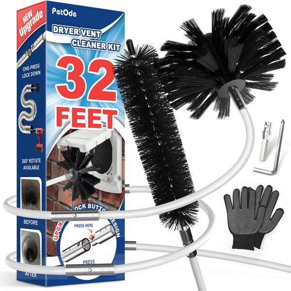 PetOde PetOde 32 Feet Dryer Vent Cleaner Kit, Enhanced Flexible