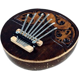 GURU SHOP Musical Instrument Made of Wood, Music Percussion Rhythm Sound Instrument, Handmade from Coconut Kalimba 3, Brown, 7 x 14 x 14 cm, Musical Instruments