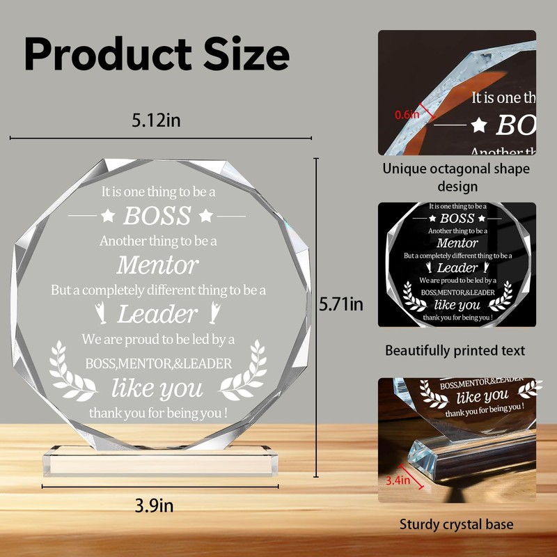 Leadership Crystal Keepsake Plaque for Boss - Office Farewell, Retirement,