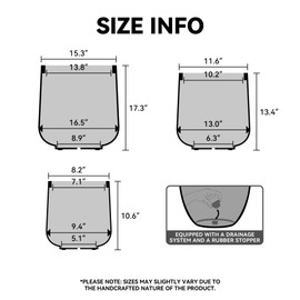 Kante Round Concrete Planter Set of 3-9.4"/13"/16.5" Dia Barrel-Style Garden Pots with Drainage Hole for Flowers and Trees (7.1"/10.2"/13.8" Opening), Black