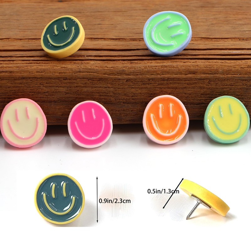 24 Smiley Face Decorative Push Pins, Cute Bulletin Board Push