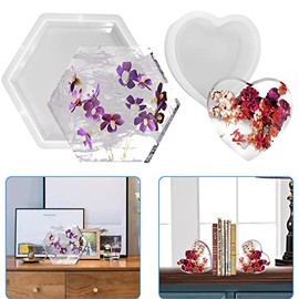 Moldes de silicona para resina epoxi, forma de corazón hexagonal, 2 piezas, resina epoxi profunda, soporte de libros, molde de silicona para resina epoxi, ejemplares, flores conservadas, boda