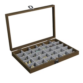 Stratalife Wood Jewelry Organizer 30 Grid Jewelry Box Jewelry Holder Organizer Jewelry Tray with Lid Earring Organizer Jewelry Storage Vintage Style