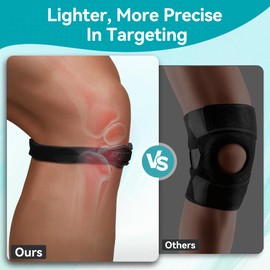 FORTEMOTUS Patellar Tendon Support Strap - Silicone Patella Knee Brace for Teenager, Youth, Women & Men - Knee Band for Tendonitis Jumpers Running Sports Basketball Volleyball, 2 Pcs, Black, L&XL