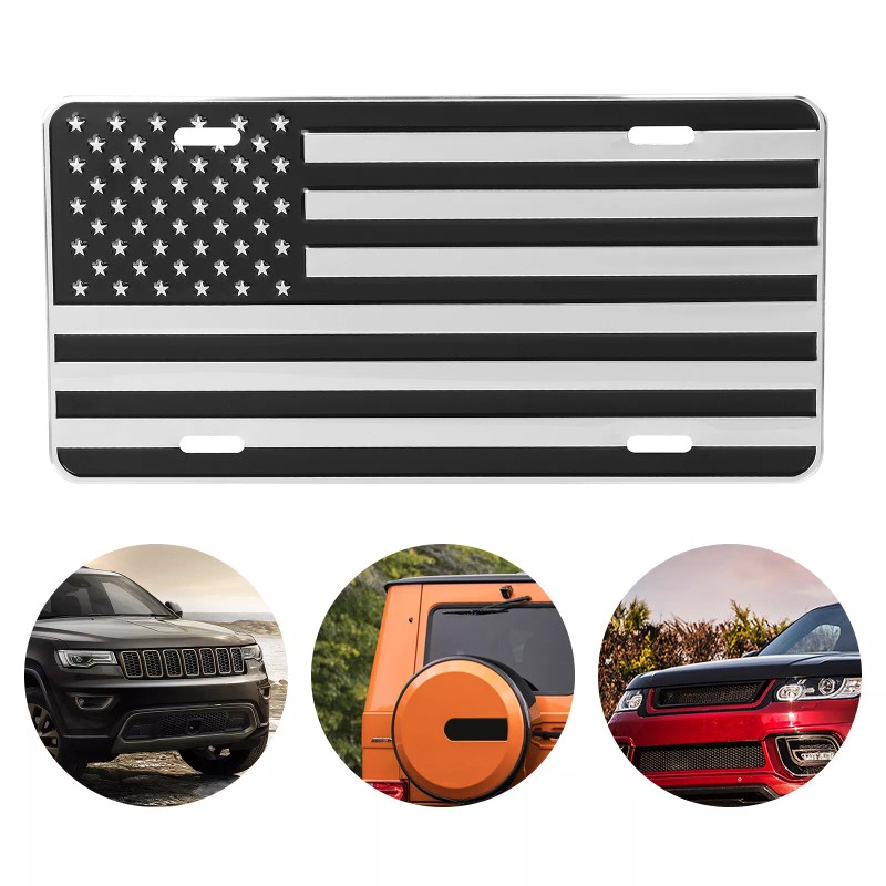 VEHITO American Flag License Plate, Black Front Flag License Plates