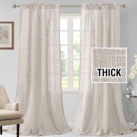 H.VERSAILTEX Linen Curtains - 108 Inch Long Natural Linen Blended Textured Light Filtering Rod Pocket Curtains for Living Room & Bedroom, 2 Panel Sets
