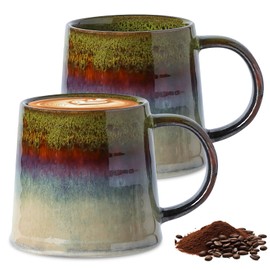 2 Stück 450ml Kaffeetasse Groß, Große Tasse, Keramik-Kaffeetasse, Keramik Tasse, mit Henkel, für Kakao, Cappuccino, Latte, Müsli