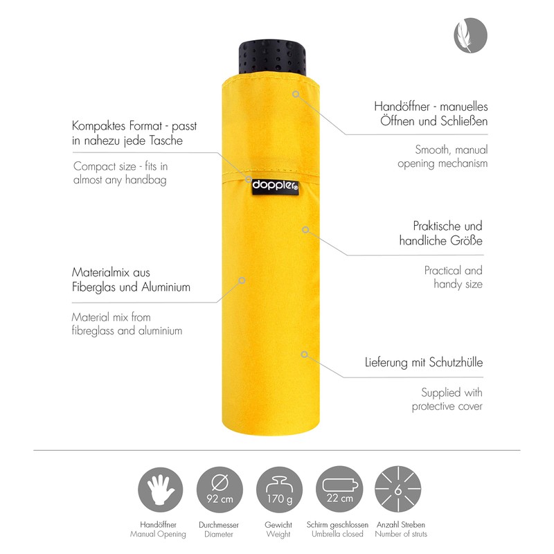 doppler Pocket Umbrella Fibre Havana Plain, yellow, Pocket umbrella super