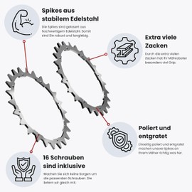 LADSPRINT® Stainless steel spikes suitable for Gardena R40Li R50Li/Husqvarna 305 308 (up to 2015) and much more. Includes 16 x stainless steel screws, deburred, traction improvement for robotic