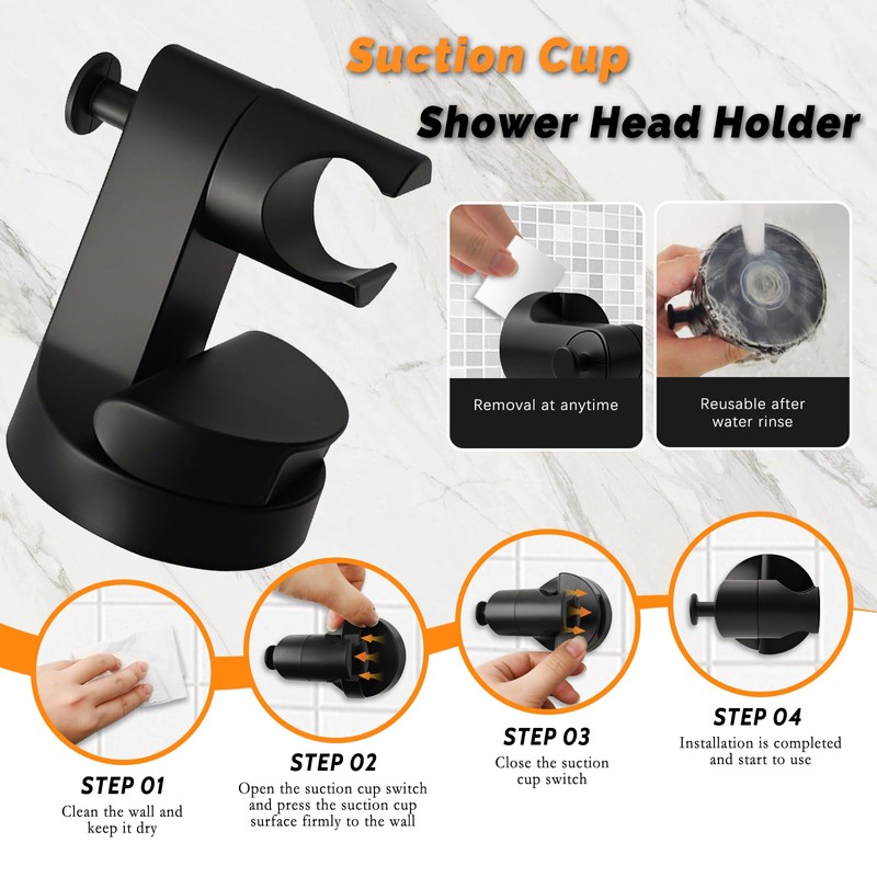 Suction Cup Shower Head Holder, Removable Shower Head Holder Wall