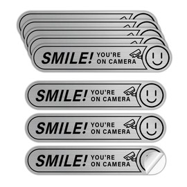 8PCS Smile You're On Camera Sticker for Car, Self Adhesive Brushed Silver Durable Video Surveillance Sign Sticker, Security Camera Sign for Home, Business, Cars and Window（5" x 1"）
