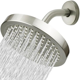 Nuodan Alcachofa de ducha tipo lluvia de alta presión con brazo de ducha - Alcachofa de ducha tipo lluvia de alto flujo - Aspecto moderno de lujo - Aumento de presión (níquel cepillado)