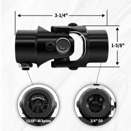13/16"-36 Spline X 3/4" DD Black Steering Universal Joint Single U Joint Shaft,Total Length: 83mm (3-1/4")