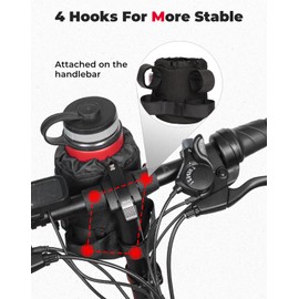 KEMIMOTO Large Bike Cup Holder 2 PCS, Bicycle Water Bottle Holder for Bike Handlebar, Bike Drink Holder with Mesh Pockets Phone Bag, Compatible with Road Bike MTB E-Bike Scooter Scooter Wheelchair