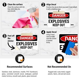 OSHA Danger Explosives Keep Out Sign, 10x7 Inches, 4 Mil Vinyl Decal Stickers Weather Resistant, Made in USA