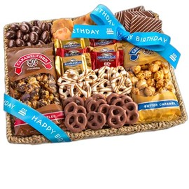 A Gift Inside Birthday Chocolate Caramel and Crunch Grand Gift Basket with Snacks, Pretzels, Ghirardelli and Chocolate-covered Nuts