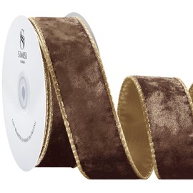 SIMISI RIBBON Brown Crushed Velvet Ribbon Wired for Christmas Tree Decorations, Outdoor Ornaments, Garland and Wreath Decor (1.5 Inch, 10 Yards)