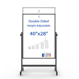 Rolling Whiteboard on Wheels, Double-Sided Magnetic Dry Erase Board with Stand, Mobile White Board for Office, Classroom, Home (28" x 40")
