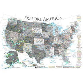 GeoJango National Parks Map Poster with USA Travel Destinations - Black & White Edition (24W x 16H inches)