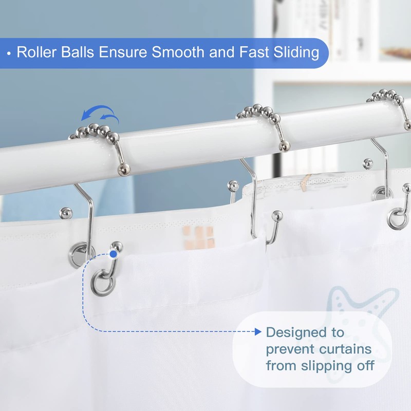 Shower Curtain Rings, SUTINE Shower Curtain Hooks, Stainless Steel Black