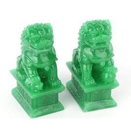 XIZHI Feng Shui Porsperity Pair of Fu Foo Dogs Guardian Lion Statues Traditional Chinese Statues Stone of Green Statues Best Housewarming Congratulatory for Indoor Outdoor Placement Gift
