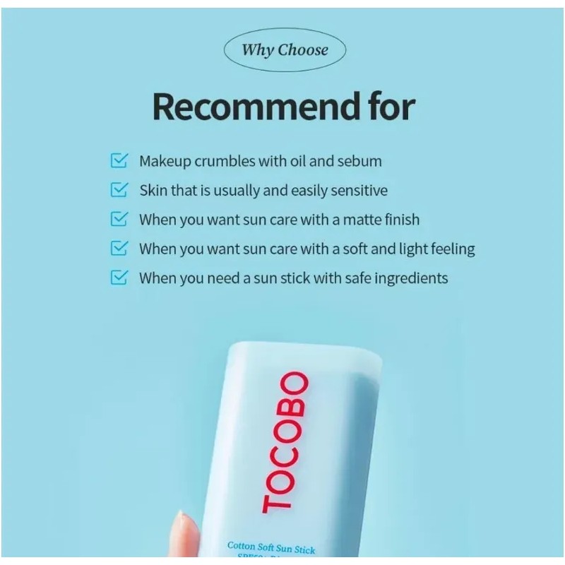 Tocobo Protector Solar En Barra Cotton Sun Stick Spf 50+,2pz