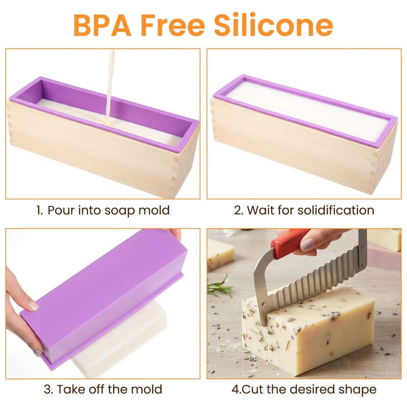 2 Pcs Rectangular Loaf Soap Molds Kit with Wooden Box,