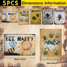 WIYETY Pack of 5 Vintage Tin Sign Bee Warning Sign: 20 x 30 cm Bee Metal Sign in Country House Style, Bee House Decoration, Bee Decoration Accessory, Bee Vintage Decoration for Hanging Family Photo