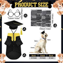Huhumy 5 Pcs Dog Graduation Costume Set Include 2025 Pet Graduation Gown with Stole Puppy Grad Cap Lensless Glasses DIY Letter Stickers for Dogs Cats Holiday Costume Accessory(Black Yellow,XL)
