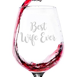 Best Wife Ever Wine Glass - Unique Christmas or Anniversary Gifts for Wife, Women - Cool Xmas Wife Gifts from Husband, Hubby - Fun Novelty Birthday Present Idea for Her, the Mrs, Wifey, Newlywed -13oz