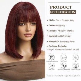 Esmee Kurze Gerade Weinrote Bob-Perücken mit Fransen Schulterlänge Burgunder Perücke Synthetik-Cosplay-Perücken für Frauen